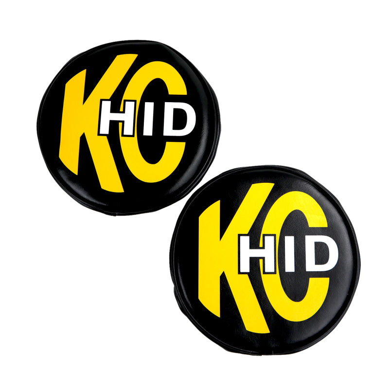 KC HiLiTES 8in. Round Soft Cover HID (Pair) - Black w/Yellow Brushed K