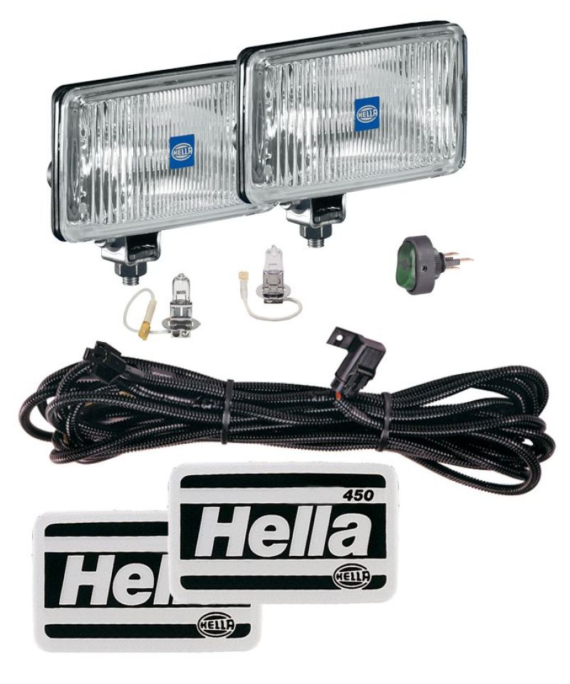 Hella 450 H3 12V SAE/ECE Fog Lamp Kit Clear - Rectangle (Includes 2 La