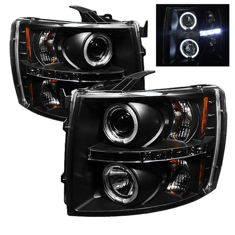 Spyder Chevy Silverado 1500 07-13 Projector Headlights LED Halo LED Bl