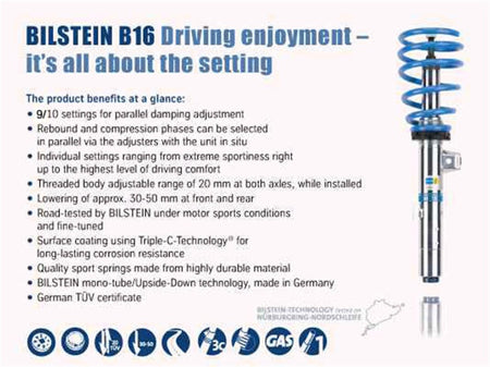 Bilstein B16 (PSS10) 12-14 Audi A6/A7 L4/V6 (Incld Quattro/TDI) Ft&Rr 