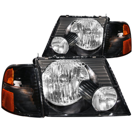 ANZO 2002-2005 Ford Explorer Crystal Headlights Black w/ Corner Lights