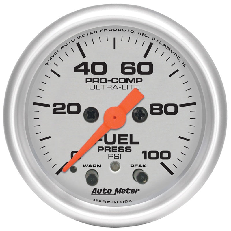 Autometer Ultra-Lite 52mm 0-100 PSI Fuel Pressure w/ Peak Memory Warni