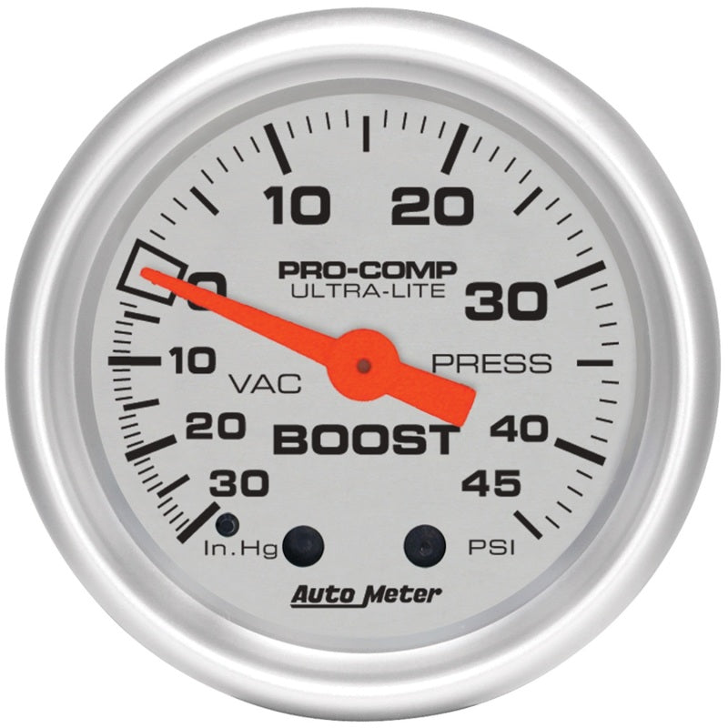 Autometer Ultra-Lite 52mm 30 IN HG/45 PSI Mechanical Boost/Vacuum Gaug
