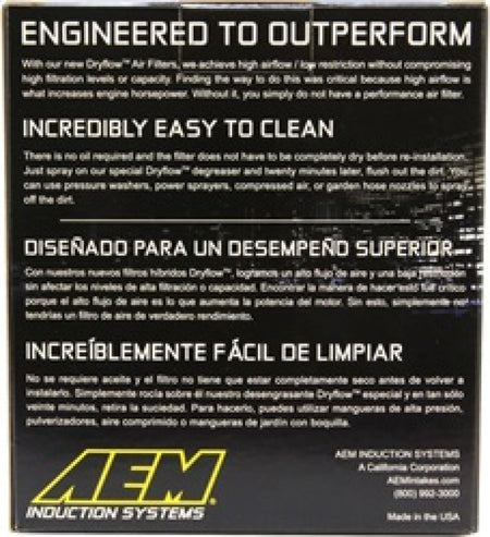 AEM DryFlow Conical Air Filter 5.5in Base OD / 4.75in Top OD / 5in Hei - AEM Induction