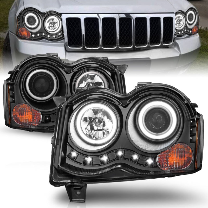 ANZO 2008-2010 Jeep Grand Cherokee Projector Headlights w/ Halo Black 