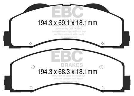 EBC 15+ Ford F150 2.7 Twin Turbo (2WD) Extra Duty Front Brake Pads