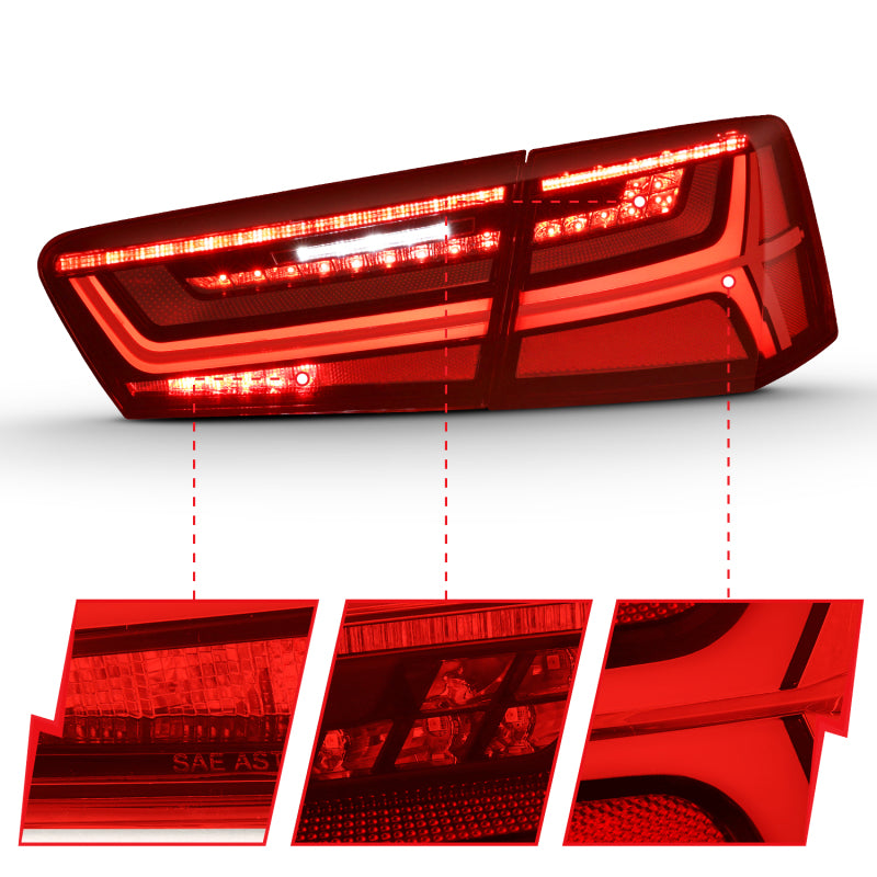 ANZO 2012-2018 Audi A6 LED Taillight Black Housing Red/Clear Lens 4 pc
