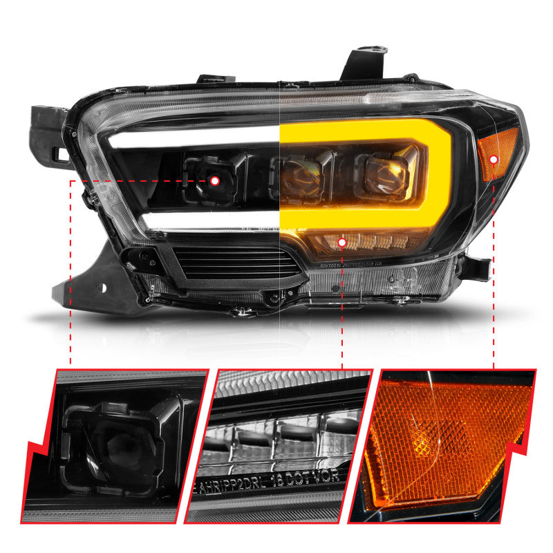 ANZO 16-22 Toyota Tacoma LED Projector Headlights w/ Light Bar Sequent