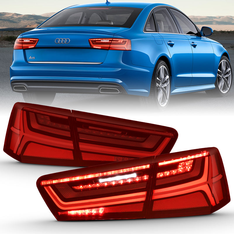ANZO 2012-2018 Audi A6 LED Taillight Black Housing Red/Clear Lens 4 pc